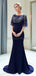 Scoop Ναυτικό Beaded 1/2 Μακριά Μανίκια Γοργόνα Βράδυ Prom Φορέματα, Βραδινό Κόμμα Prom Φορέματα, 12029