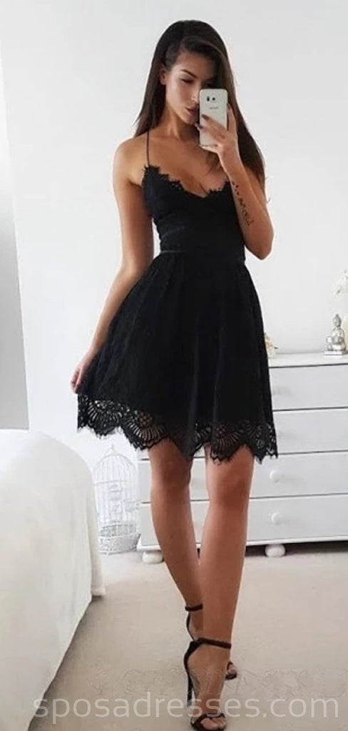 Espaguete sem encosto sexy segura vestidos de regresso para casa de cadarço pretos vestidos de baile para os estudantes curtos online, baratos, CM741