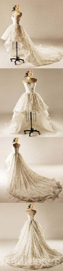 Σέξι Υψηλή Χαμηλή Αγαπημένος Neckline Γαμήλια Φορέματα Δαντελλών, Custom Made νυφικά, Φθηνά Νυφικά Φορέματα, WD222