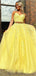 Sexy Duas peças amarelas Rendas Vestidos de Baile da Noite, Vestidos de Baile de Festa da Noite, 12142