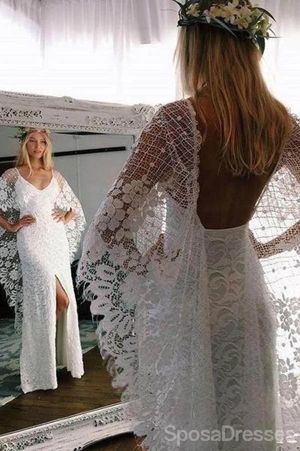 Backless Side Slit Lace Mermaid vestidos de casamento baratos on-line, vestidos de noiva exclusivos baratos, WD588