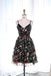 Σπαγγέτι Ιμάντες Δαντέλα Μαύρο Φτηνές Φορέματα Homecoming σε απευθείας Σύνδεση, Φθηνά Σύντομη Φορέματα Prom, CM739