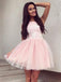 Απλά Ροζ Δαντέλα Φτηνά Κοντά Φορέματα Επιστροφής Online, CM654