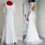 Popular meia manga sexy longa sereia aberta traseira vestido de festa de casamento de renda branca, WD0041