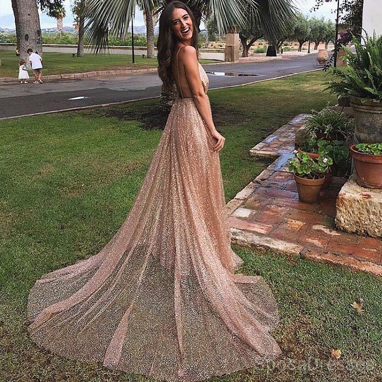 Sexy Backless Spahgetti Straps Halter Long Evening Prom Dresses, Cheap Custom Sweet 16 Dresses, 18477