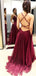 Σέξι Backless V Λαιμό Μαρούν Μακριά Βραδινά Φορέματα, Φθηνά Προσαρμοσμένα Γλυκά 16 Φορέματα, 18454