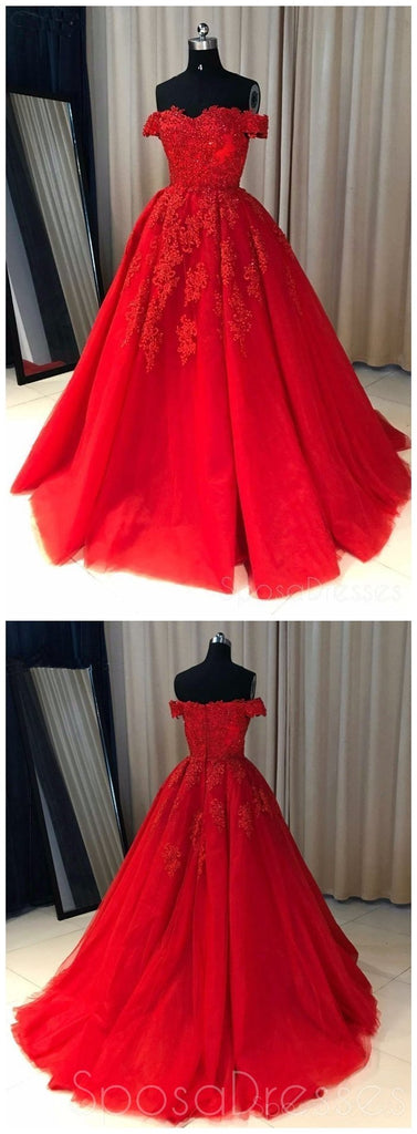 Off Shoulder Red Lace A-line Φθηνά βραδινά φορέματα Prom, Sweet 16 φορέματα, 17501