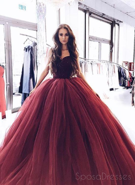 2018 Maroon Στράπλες Μπάλα Φόρεμα Beaded Μακριά Έθιμο Βράδυ Prom Φορέματα, 17453