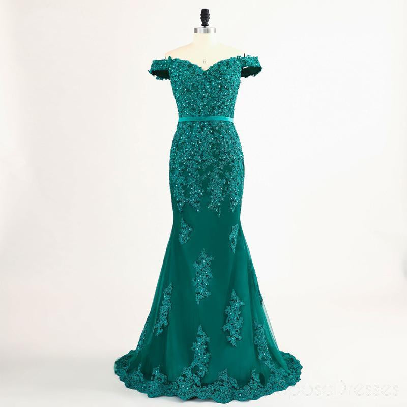 Από τον Ώμο Πράσινη Δαντέλα διακοσμημένο με Χάντρες Γοργόνα Φορέματα Prom Βραδιού, Δημοφιλή Μοναδικό Κόμμα Φόρεμα Prom, Συνήθεια Μακριά Φορέματα Prom, Φτηνές Επίσημα Φορέματα Prom, 17174