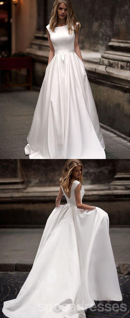 Colher simples cetim elegante vestidos de casamento baratos on-line, vestidos de noiva baratos do laço, WD465