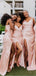 Cintas de espaguete lado fenda longo vestidos de dama de honra on-line, vestidos de damas de honra baratos, WG716