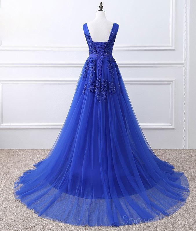 Royal Blue V Lace Lace Beaded Applique Long Evening Prom Φορέματα, Φτηνές Γλυκά 16 Φορέματα, 18426