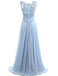 Laço azul claro ver através de chiffon longos vestidos de baile, 17529
