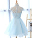 Alto decote vestidos de baile para os estudantes de regresso para casa atraentes azul-claros, 16 vestidos doces disponíveis, CM331