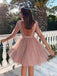 Μακριά Μανίκια Σκονισμένο Ροζ Σύντομο Sparkly Φτηνές Φορέματα Homecoming σε απευθείας Σύνδεση, CM820