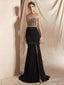Μαύρη φούστα χρυσό beaded πλευρά σχισμή σέξι γοργόνα βράδυ prom φορέματα, βραδινό κόμμα prom φορέματα, 12069