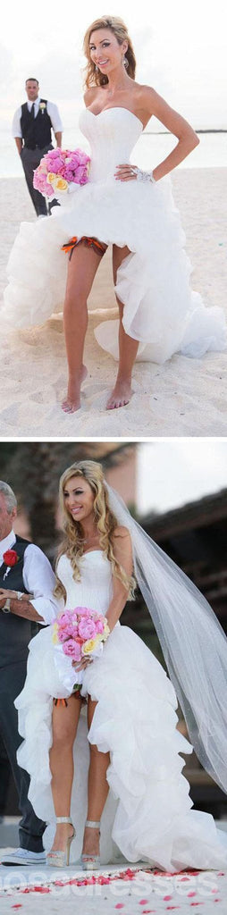 Vestidos de casamento de praia de gaze de namorado de espartilho simples oi baixos, vestido de noiva sexy barato, WD0008
