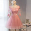 Μακρύ Μανίκι με Ροζ Δαντέλα Short Homecoming Prom Φορέματα, Οικονομικά Σύντομο Κόμμα Χορό Γλυκό 16 Φορέματα, Τέλεια Homecoming Φορέματα Κοκτέιλ, CM371