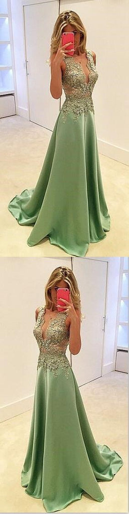 Green See Through Prom Dresses, Stunning Prom Dresses, A-line Prom Dresses, Sexy Prom Dresses, Fashion Prom Dresses, Cocktail Prom Dresses, Evening Dresses, Long Prom Dress, PD0160