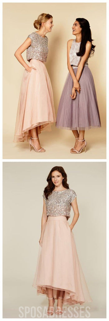 Two Piece Cap Sleeves Sequin Cheap Bridesmaid Dresses Online, PD0022