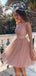 Μακριά Μανίκια Σκονισμένο Ροζ Σύντομο Sparkly Φτηνές Φορέματα Homecoming σε απευθείας Σύνδεση, CM820