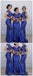 Mangas curtas azul royal sereia baratos longos vestidos de dama de honra on-line, WG252