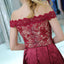 Burgundy Lace Off Shoulder Cheap Homecoming Vestidos Online, Vestidos De Baile Curtos Baratos, CM813