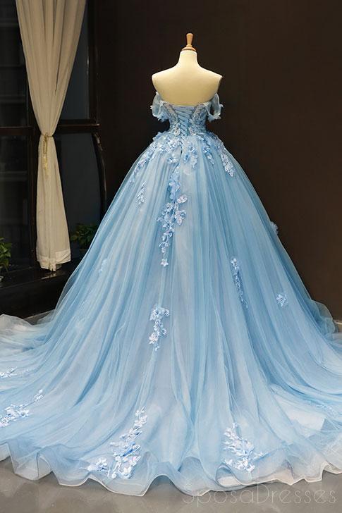 Από τον Ώμο Μπλε Χειροποίητα Λουλούδι Μακρύ Βράδυ Φορέματα Prom, Βράδυ Πάρτι, Φορέματα Prom, 12163