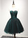 Στράπλες σκούρο πράσινο μαύρο δαντέλα τούλι Homecoming Prom Φορέματα, CM237