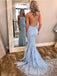 Προκλητικά Backless Μπλε Δαντέλα Γοργόνα Σέσουλα Μακριά Φορέματα Prom Βραδιού, Φθηνή Γλυκό 16 Φορέματα, 18380