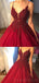 Vermelho-escuro Uma linha Lace Beaded V Neckline Long Evening Prom Dresses, Vestidos de Baile para os estudantes Partidários Longos, 17274