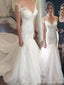 Cap mangas laço frisado sereia vestidos de casamento baratos on-line, WD414