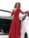 Red A-line Long Sleeves V-neck High Slit Cheap Long Prom Dresses Online,12792