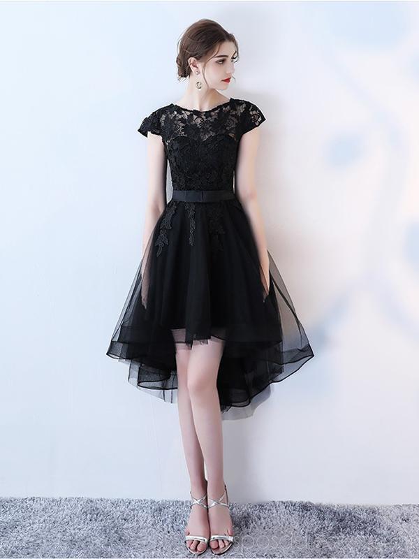 Black Lace Cap Sleeves High Low Cheap Homecoming Vestidos Online, Vestidos Baratos Baratos de Baile, CM800