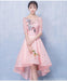 Μακρυμάνικα Ροζ Δαντέλα Υψηλή Χαμηλή Φορέματα Homecoming Online, CM695