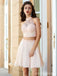 Blush Pink Two Pieces Halter Beaded Cheap Homecoming Vestidos Online, CM719