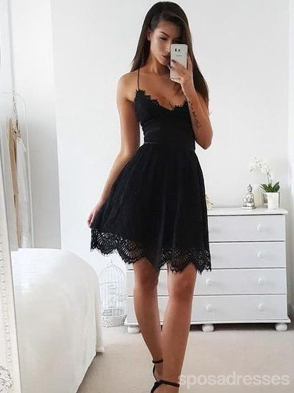 Spaghetti StrapsBlack Lace Short Cheap Homecoming Dresses Online, Little Black Dress, CM701