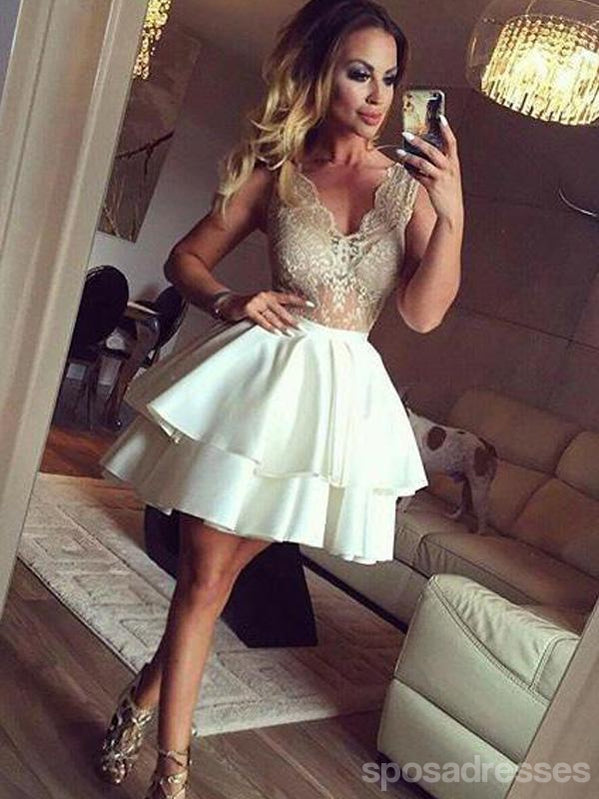 Sexy See Through Lace V Neck Short Cheap Homecoming Vestidos Online, CM571