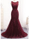 Scoop Maroon Lace Beaded Γοργόνα Long Evening Prom Dresses, Evening Party Prom Dresses, 12165