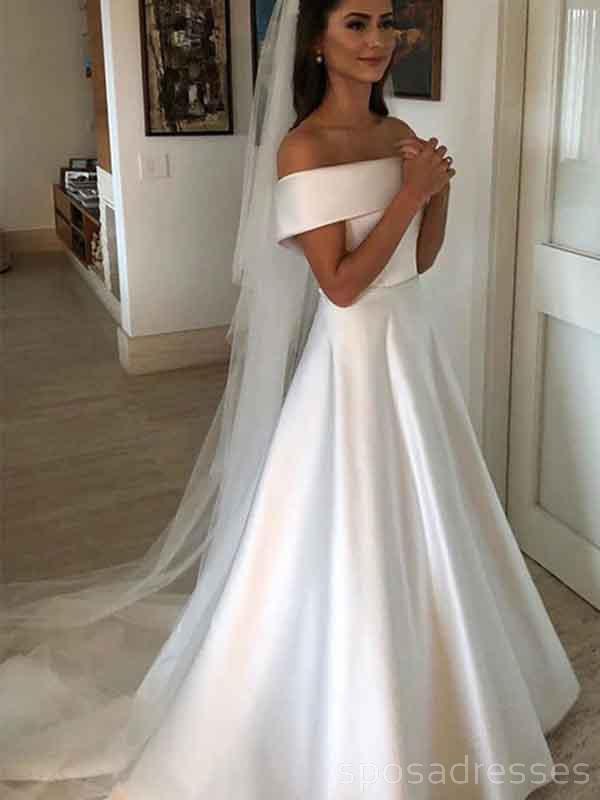 Fora do ombro Simples Satin A-line Cheap Wedding Dresses Online, Cheap Bridal Dresses, WD512