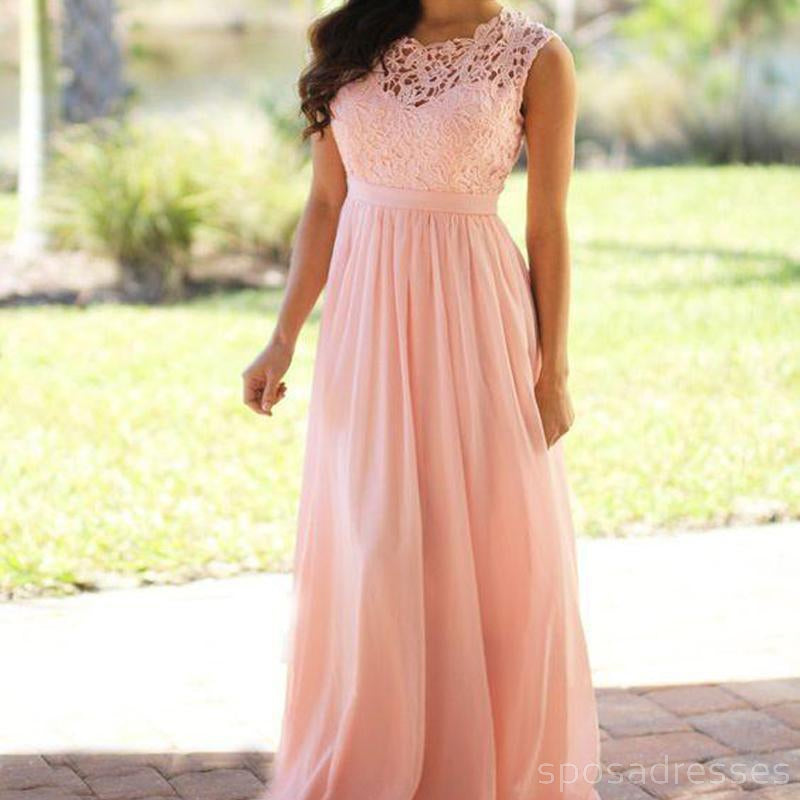 Elegant Lake Floor-Lengh Applique Blush Pink Long Formal Cheap Chiffon Bridges Dresses, WG35