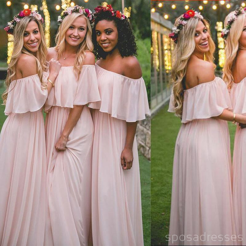 Φορέματα σε ανοιχτό ροζ ροζ σιφόν μακρύ φόρεμα παράνυμφων σε απευθείας σύνδεση, WG293