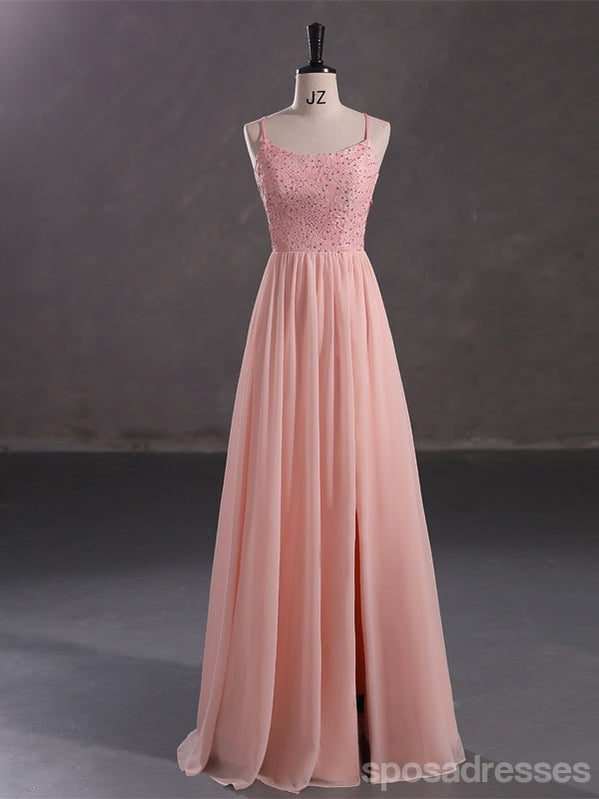 Elegant Pink A-line Spaghetti Straps Cheap Long Prom Dresses Online,13054