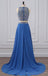 Duas Peças de Strass Beaded Chiffon Azul Longa Noite Vestidos de Baile, 17655