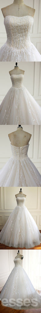 Strapless Uma Linha de Casamento do Laço Nupcial Vestidos sob medida Vestidos de Noiva, Casamento Acessível Vestidos de Noiva, WD235