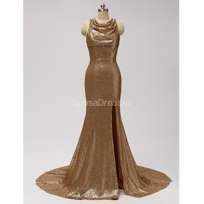 Χρυσή πούλια δείτε μέσω Halter Γοργόνα μακρά φτηνά φορέματα παράνυμφος σε απευθείας σύνδεση, WG598
