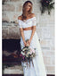Branco sexy duas peças manga comprida laço vestidos de casamento on-line, WD360