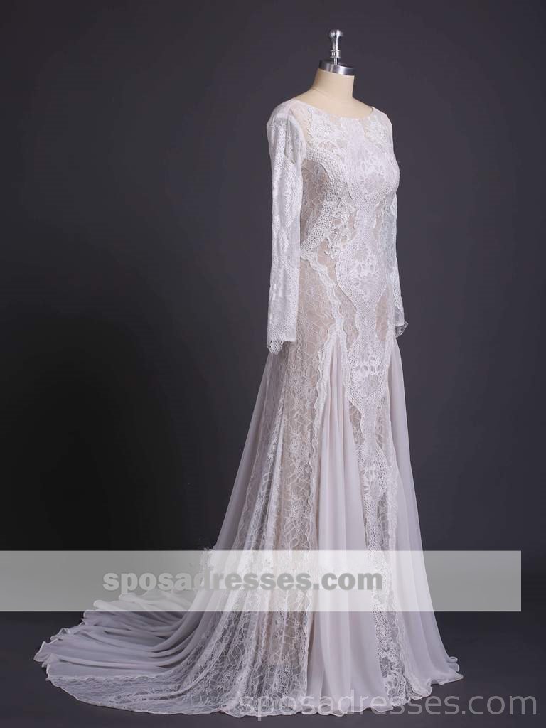 Long Sleeves Lace Mermaid Long Γαμήλια Φορέματα Online, Φθηνά Νυφικά Φορέματα, WD532