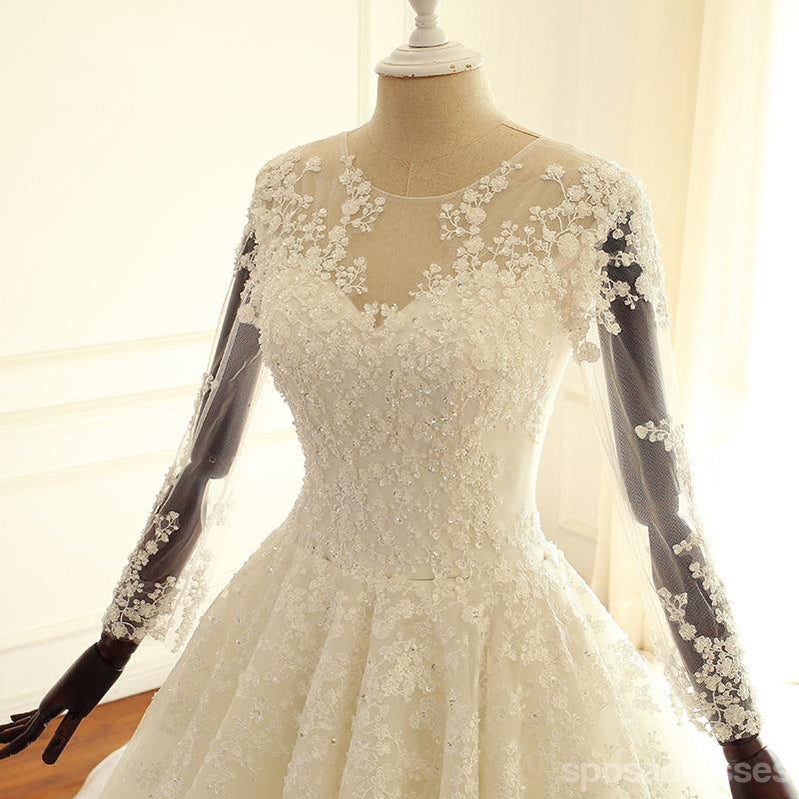 Μακρυμάνικο Δαντέλα Μακρυμάνικα Φθηνά Προσαρμοσμένα Φορέματα Γάμου, WD305
